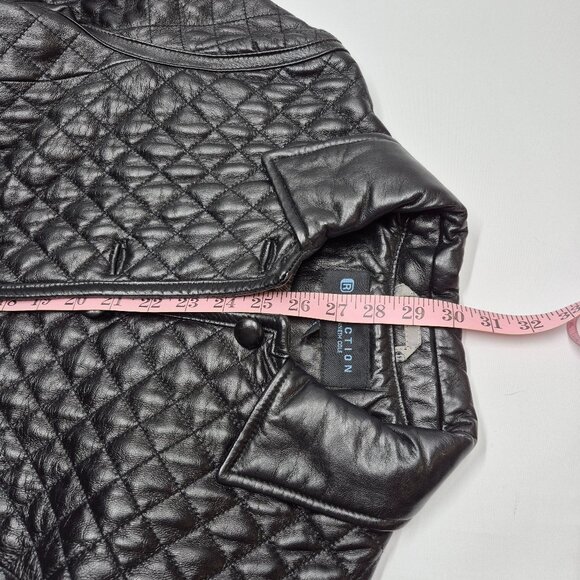 Kenneth Cole Reaction Black Quilted Leather Jacket Button Up Women's Size Medium - Picture 13 of 14